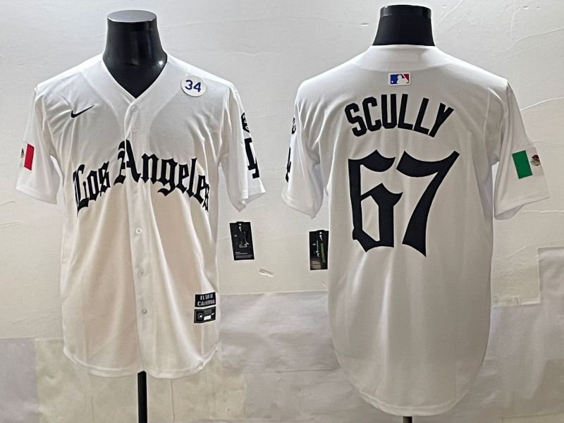 Men 2025 Los Angeles Dodgers #67 Scully White Five generations Joint Name Nike MLB Jersey style 35